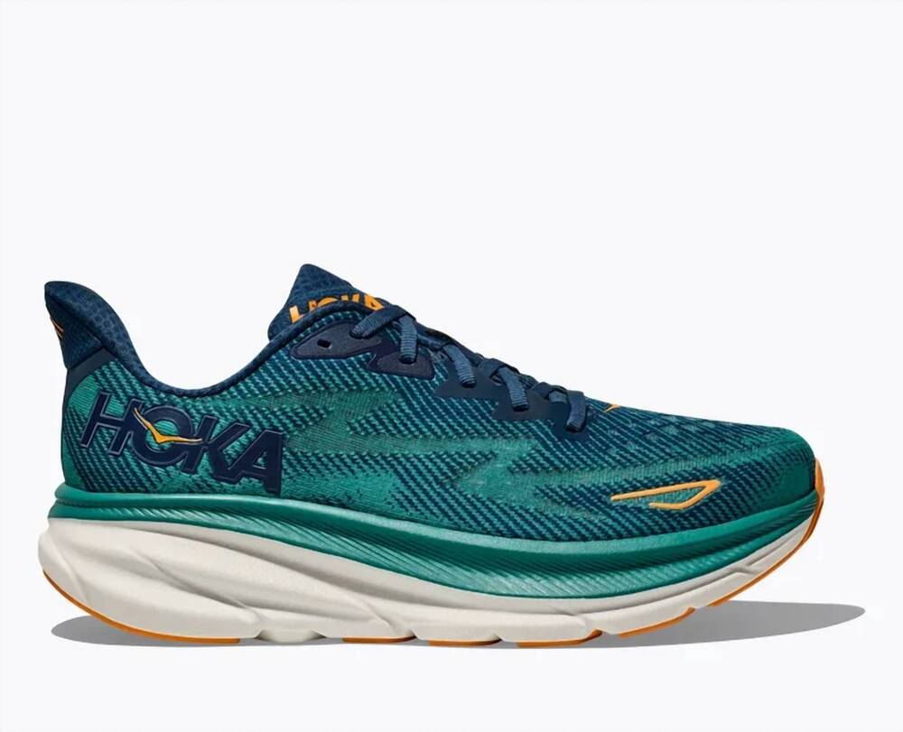 NEW HOKA men's clifton 9 running shoes in midnight/oceanic